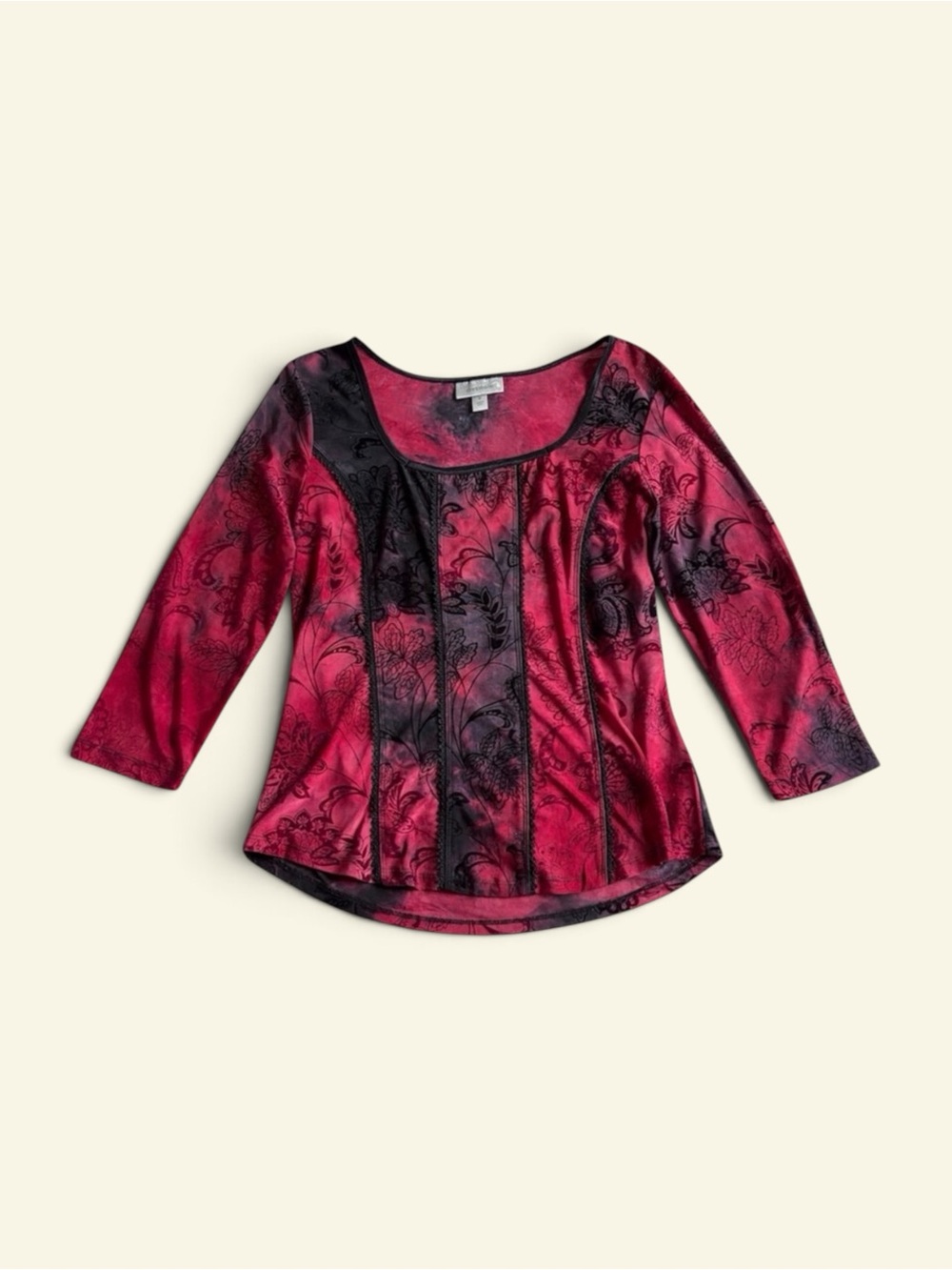 Vintage Y2K Dressbarn Mesh Corset Top Medium Red Black Floral Whimsigoth Fairy - Picture 2 of 9